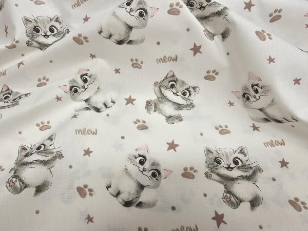 Bombažno platno- mucki na beli off white