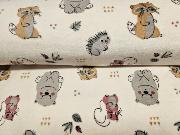 termovelur,velur, coral, fleece -  ježki in gozdne živali