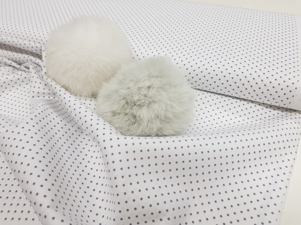 Bombažno platno-poplin pike, male sive pikice 2mm na beli podlagi