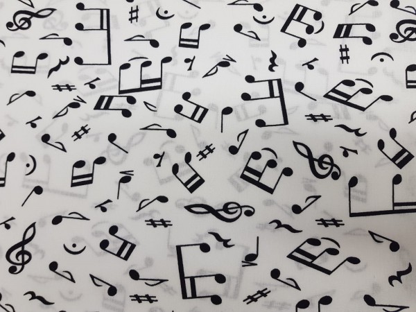 Bombažni poplin-črne note bela osnova