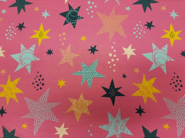 Bombažni jersey- zvezde, zvezdice na pink osnovi