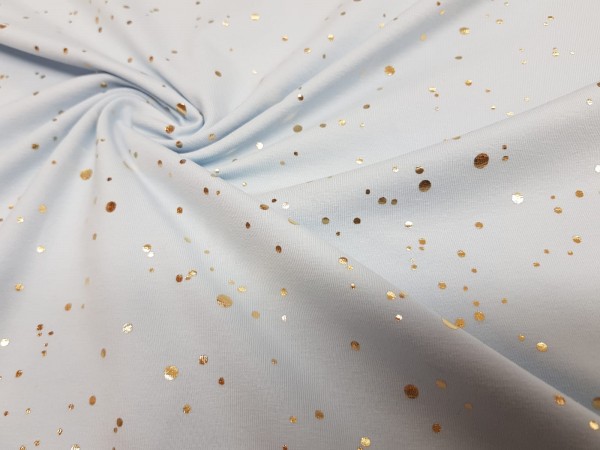 Bombažni jersey- NOVE zlate foil pikice na baby modri osnovi