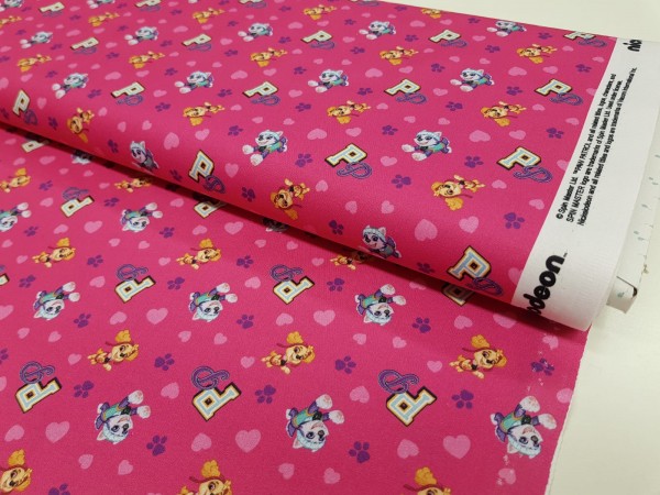 Bombažni platno,popelin- disney top pups,paw pat na pink osnovi
